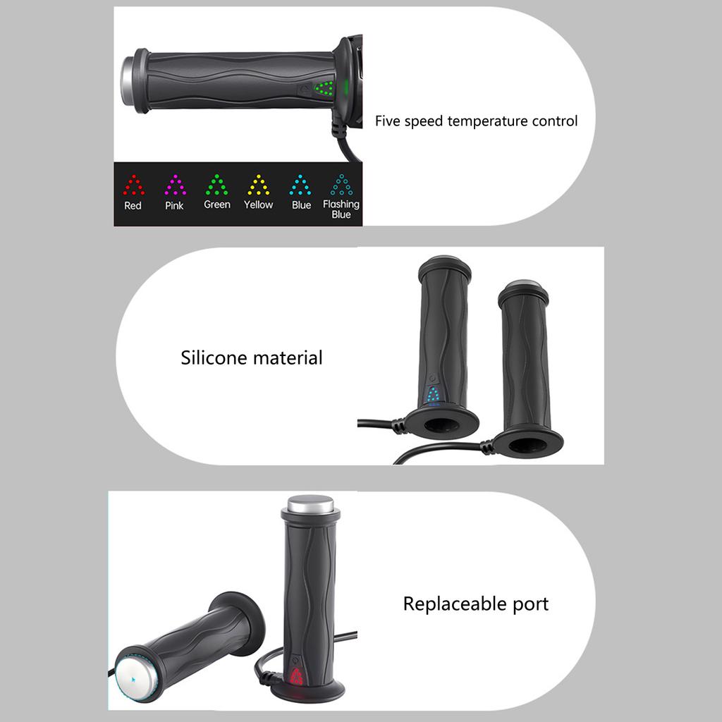 Electric Heated Motorcycle Handlebar Grips Heated Hand Grips 5 Gear Temperature Control Waterproof Design Simple Install