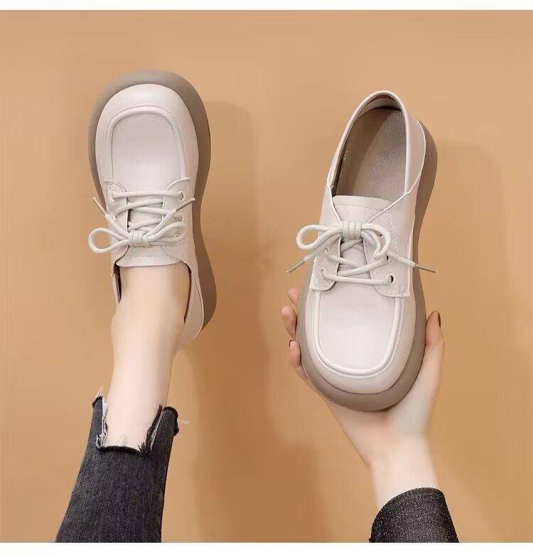 

Small leather shoes women s 2025 spring new lace up single shoes women s flat shoes 40 покинуть белый