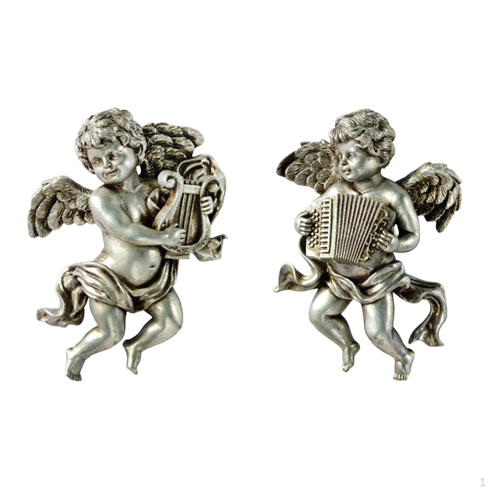 

2x Angel Statue Figurines Resin Ornament Collections Cherub Wall Sculptures