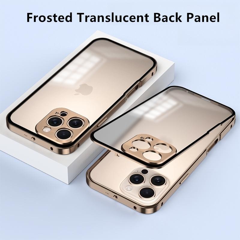 Metal Alloy Metal Frame Phone Case For iPhone 17 Air 16 15 14 13 12 Pro Max Plus Clear Tempered Glass Backboard Bumper Cover