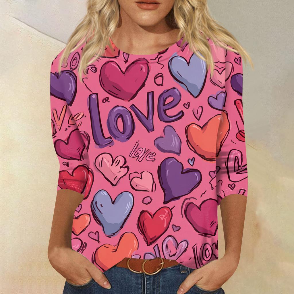 Women's Fashion Casual Round Neck Three-quarter Sleeve Carnival Print T-shirt Top