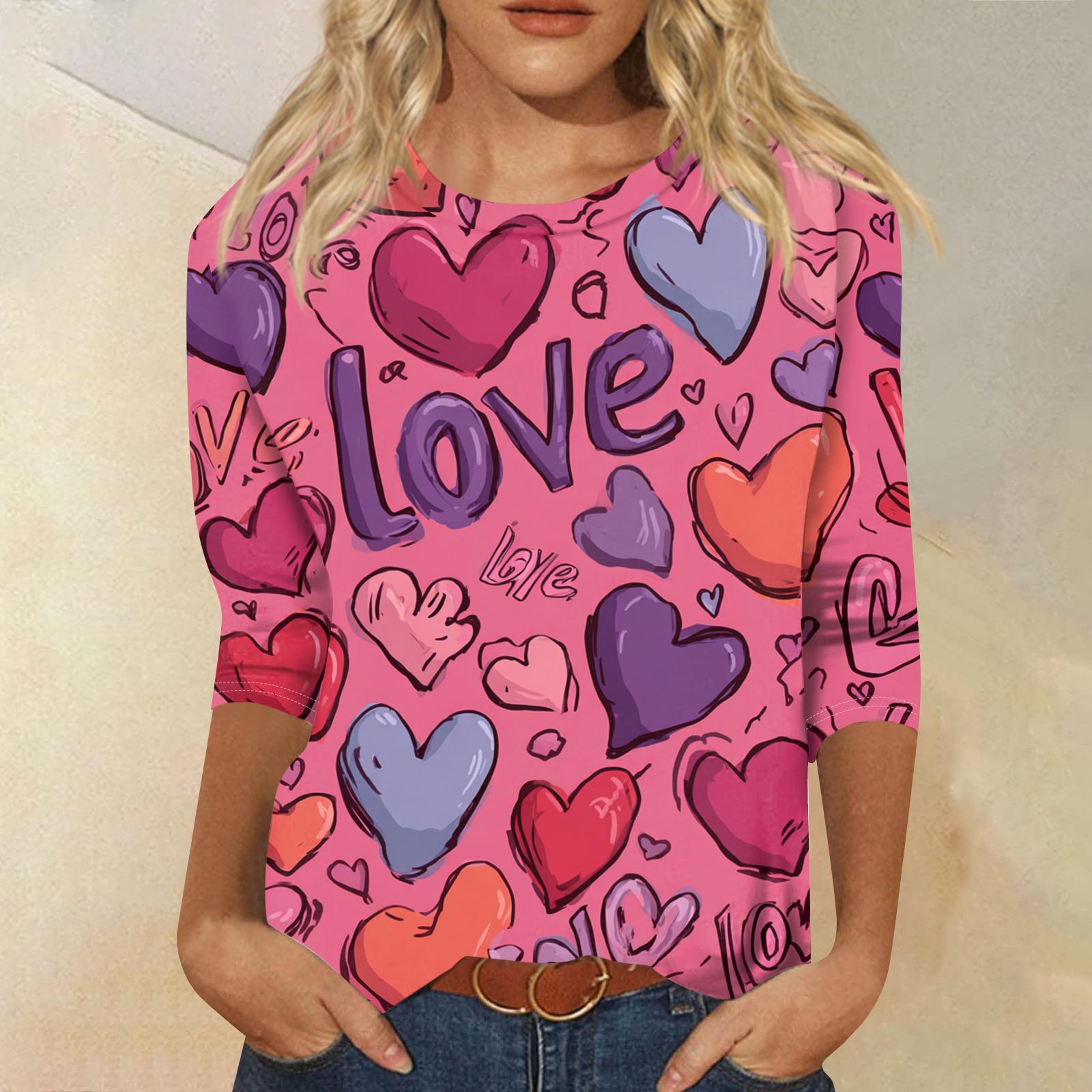 

Women s Fashion Casual Round Neck Three-quarter Sleeve Carnival Print T-shirt Top XL кавун червоний колір