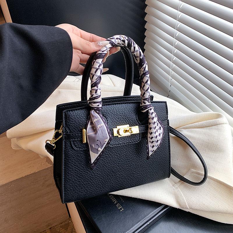 New high-end lychee pattern lock silk scarf portable shoulder women's bag