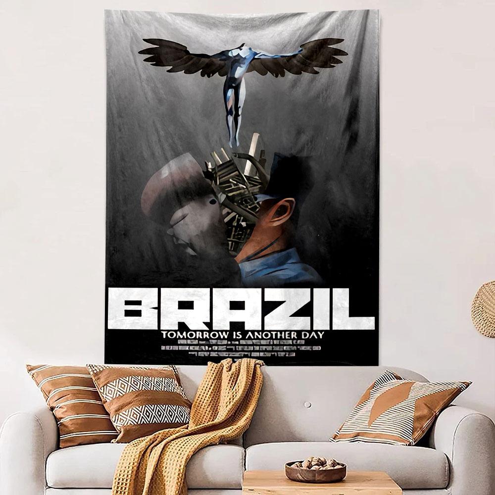 Brazil Movie Tapestry Wall Hanging, Terry Gilliam Dystopian Film Art, Surreal Retro Wall Decor for Bedroom Dorm