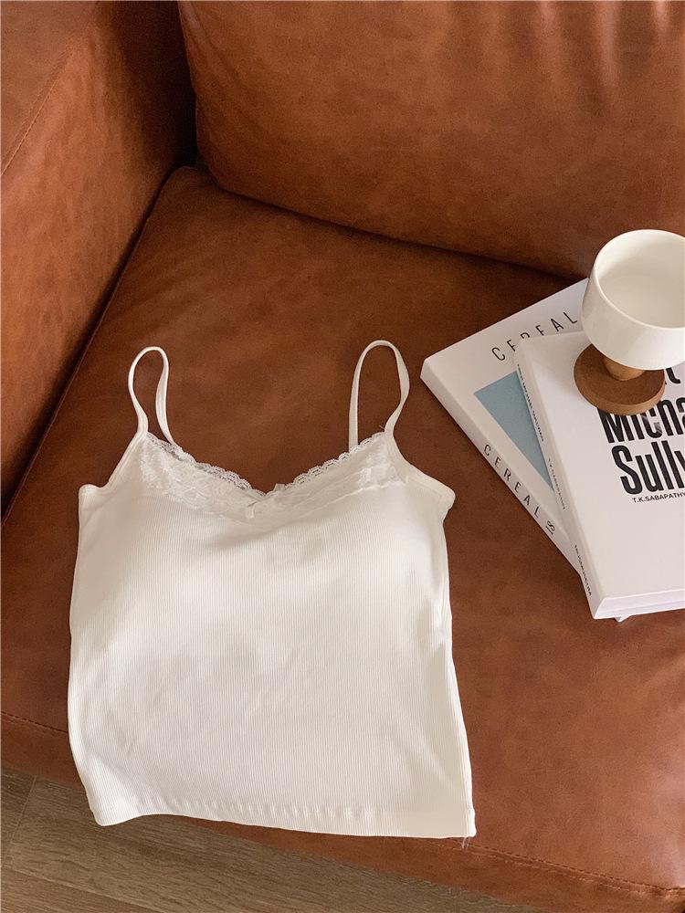 Пикантный кружевной топ-майка с бантом: Жилет без спинки с чашечками, бесшовный короткий топ One Size белый