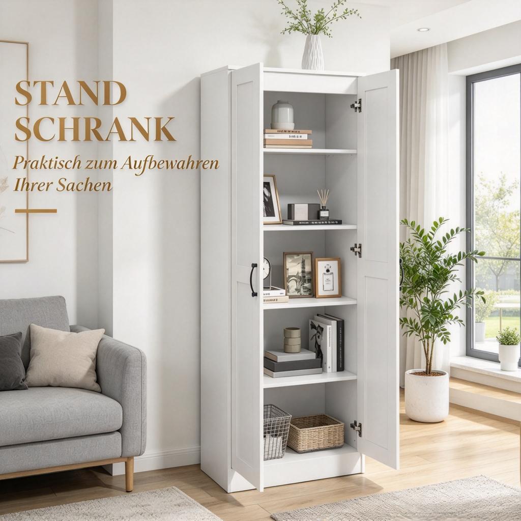 Storage Furniture Cabinet with 2 Doors, 5 Adjustable Shelves, Modern Contemporary Style (only with Cabinet)