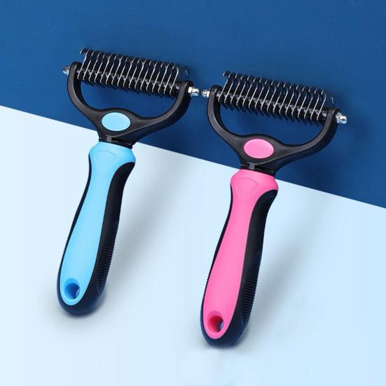 Pet Grooming Rake, Dual-Sided Stainless Steel Blades, Pet Deshedding And Dematting Brush, Undercoat Rake for Dogs Cats Thick Coats Detangling