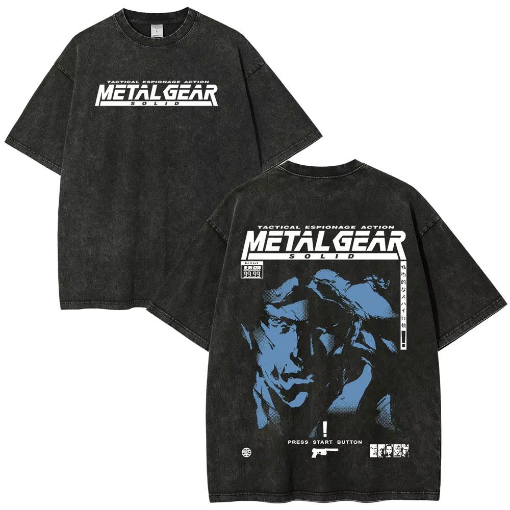 Hot Game Metal Gear Solid 3 Snake Eater Vintage Washed T Shirt Unisexs Loose Player Fans Fashion Short Sleeve Tshirts Streetwear