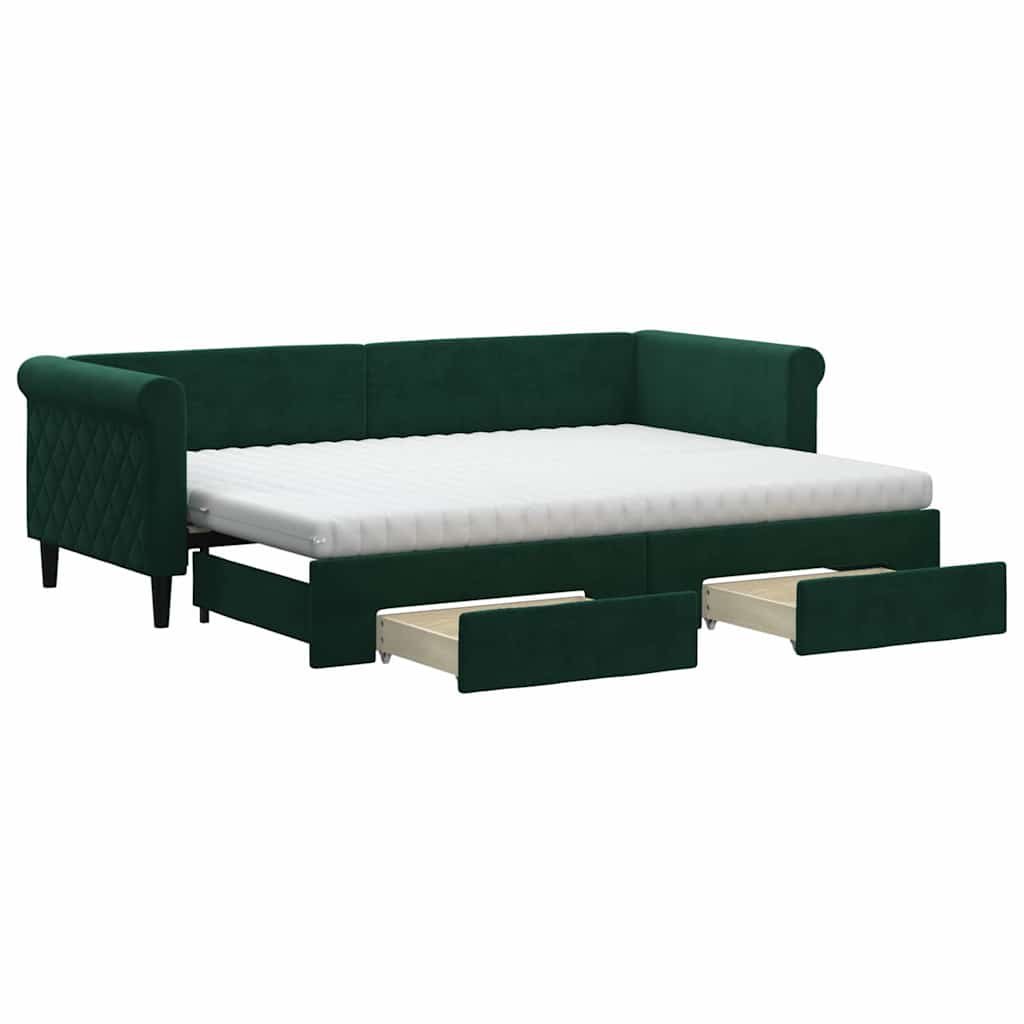 Extendable Daybed with Drawers Dark Green 80x200 Cm Velvet