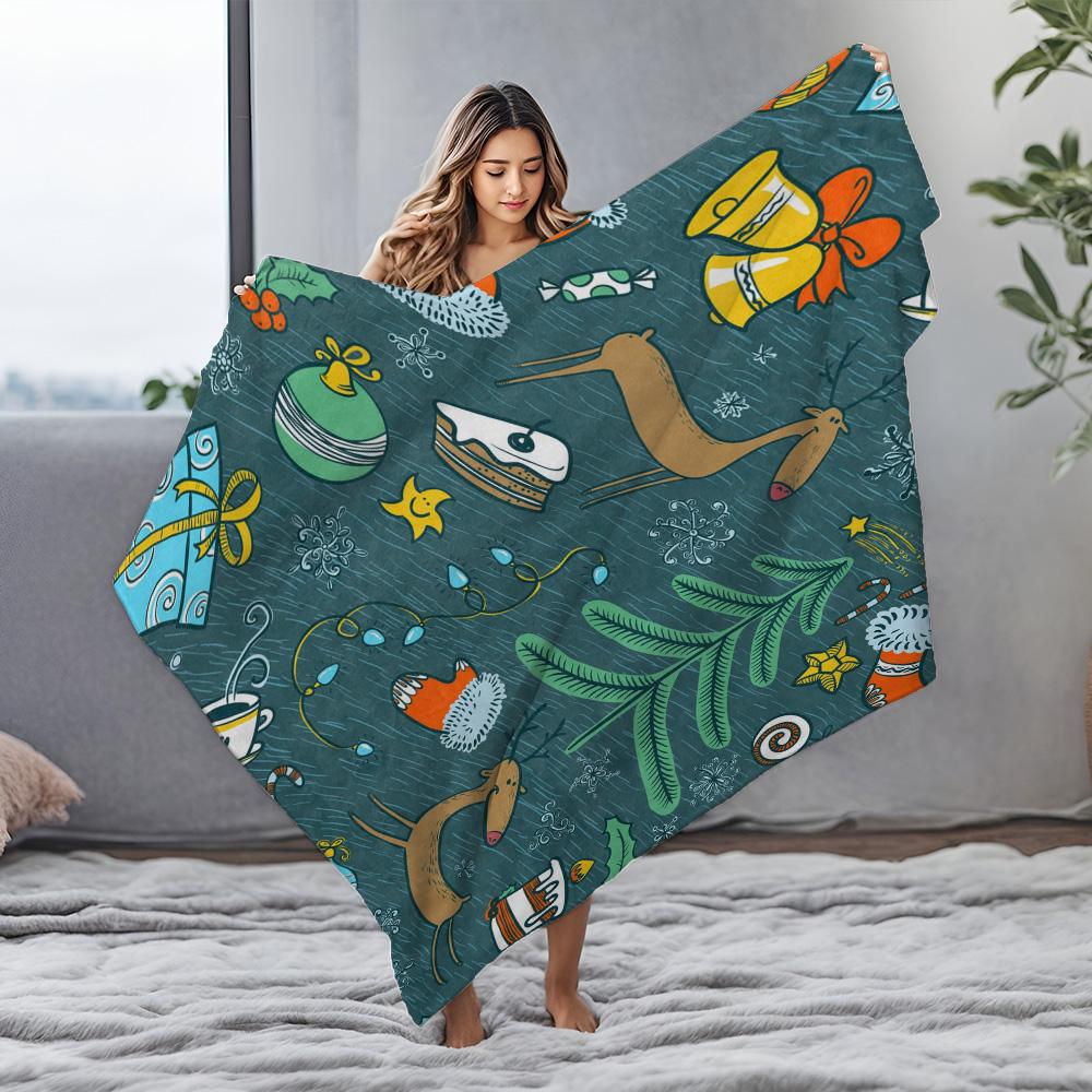 Festive Christmas Throw Blanket Cozy Reversible Flannel Blanket Soft Warm Holiday Decor Gift Idea for Home Couch Bed