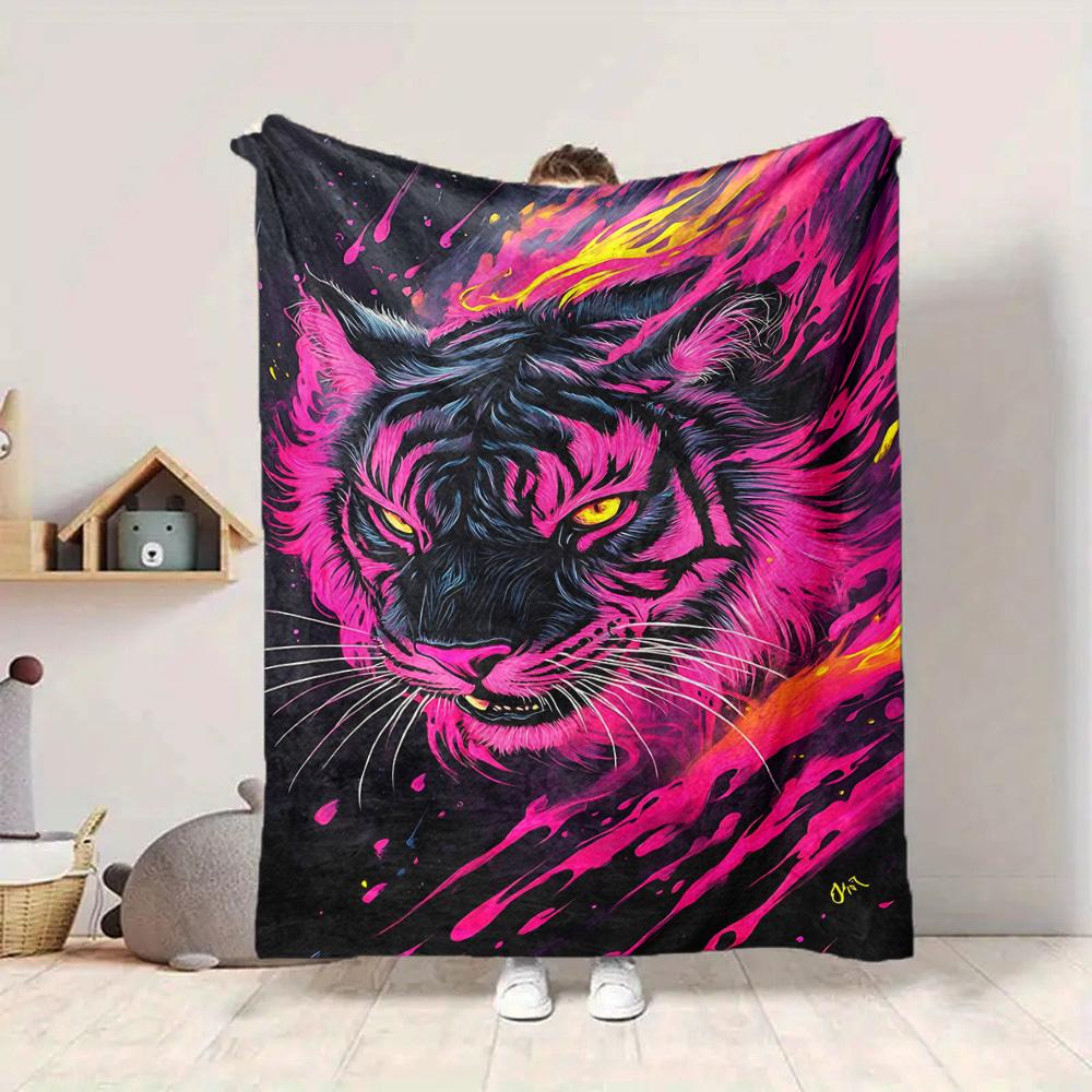 1pc Tiger Art Print Blanket Lightweight Flannel Blanket Throw Blanket For Sofa, Bed, Travel, Camping, Livingroom, Office Yy251015164