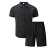 Men's Color Collared Cardigan Short-sleeve Shirt And Shorts Casual Set