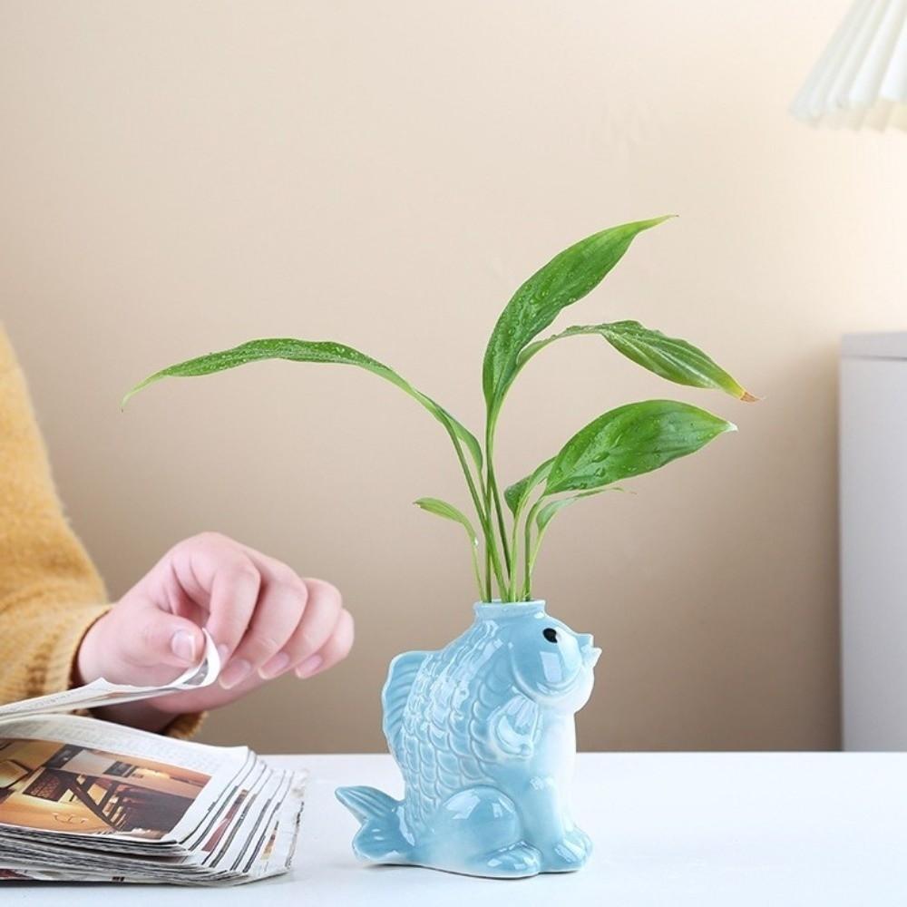 Unique Ceramic Succulent Planter Fish-shaped Hydroponic Planter Desktop Decor