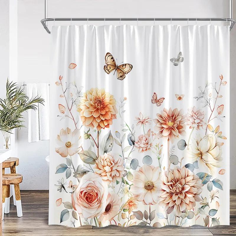 Blue Leaf Watercolor Plant Shower Curtain Modern Minimalist Home Bathroom Decorative Fabric Shower Curtain with Hook