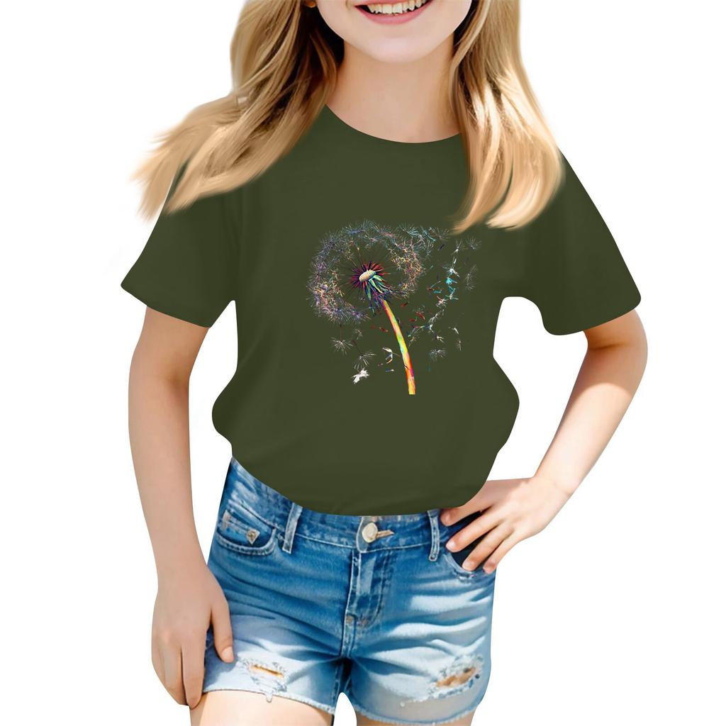 Children's Round Neck Casual Floral Small Print Short Sleeve T-shirt Top