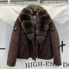 Autumn and winter new suede down fox fur big fur collar short down jacket women's locomotive trendy coat