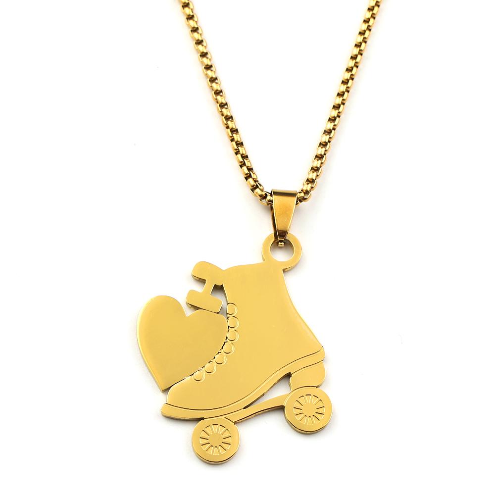 I Love Roller Skates Sympol Chain For Women Men Stainless Steel Gold Color Sports Femboy Egirl Design Pendant Necklace Jewelry