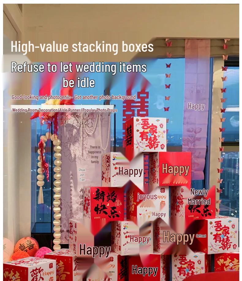 Double Happiness 3D Wedding Box Ornament - Perfect for Living Room and Bedroom Décor, Bridal Gift, and New Home Decoration