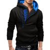 2024 Men's Black Color Block Pullover Hoodie with Side Zipper