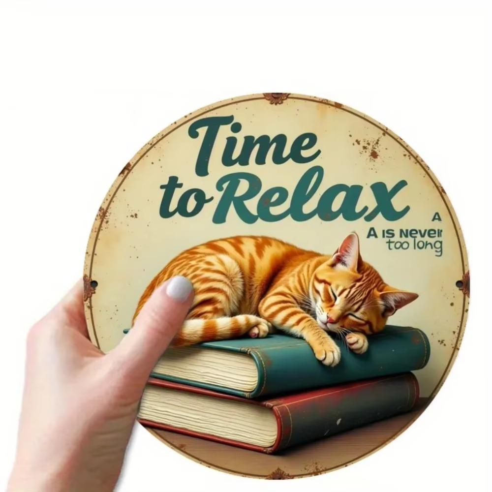 Iron Wall Art Vintage Sleeping Cat Print 2D Home Decor Garden Cafe Gift