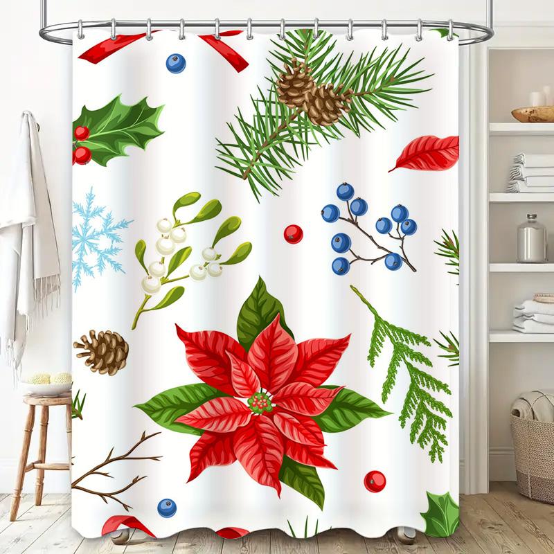 Tu Christmas Shower Curtain Festive Holiday Decor Farmhouse Bathroom Fabric Backdrop Winter Themed Xmas Pattern Home Decor