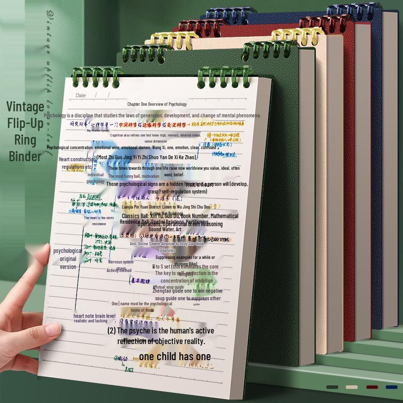 

Ретро блокнот на спіралі з кришкою та 5 знімними кільцями - Зручний дизайн з 4 спіралями A5 Lined Rouge Red