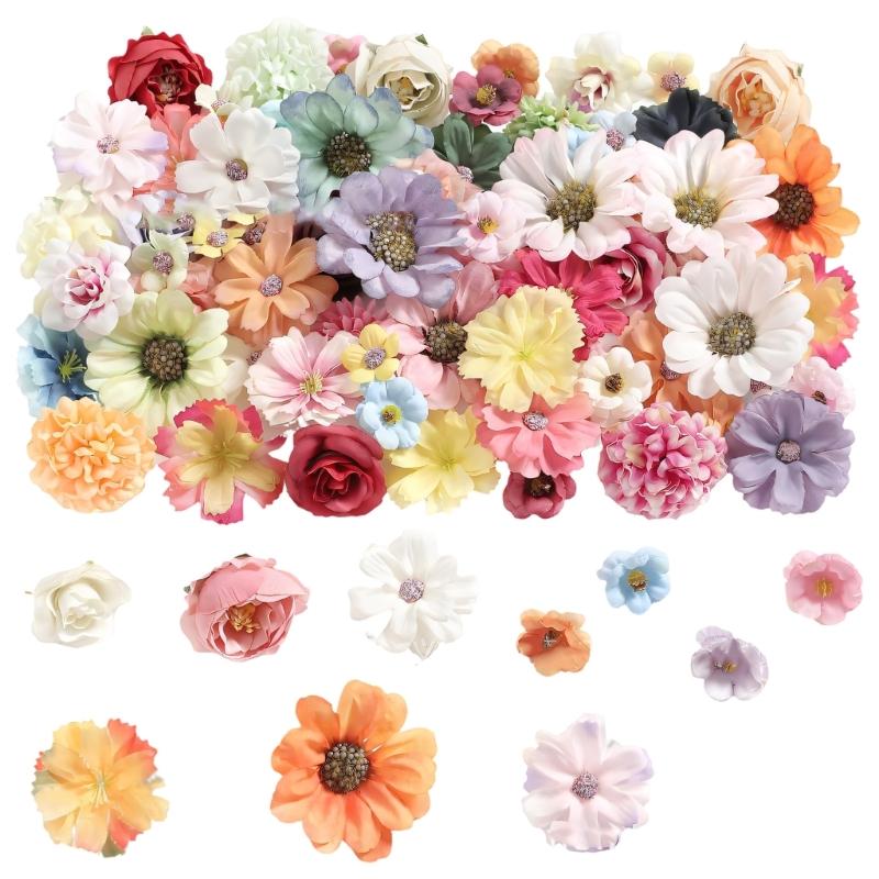Pack of 50 Assorted Color Small Fabric Flowers for Handmade Crafts Home Decoration and Party Arrangements