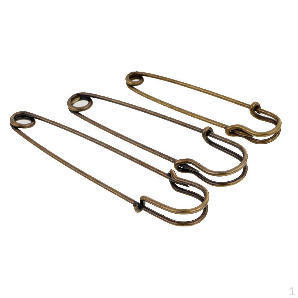 

3 Pieces 5.5/6.5/7.5cm Heavy Duty Steel Safety Pins for DIY Kilt Skirt Bronze 3pcs