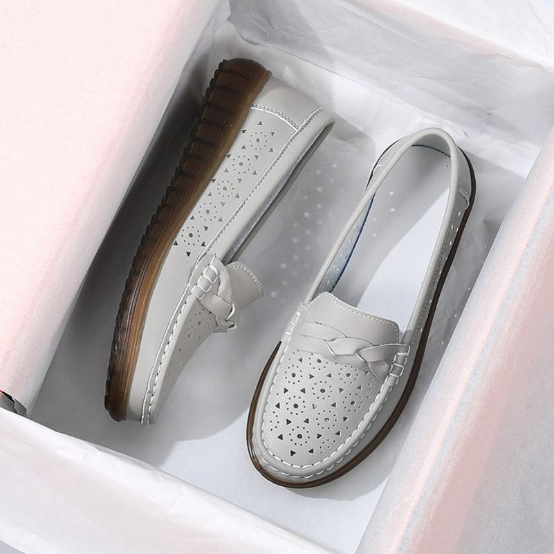 Summer Leather Hollow Women's Shoes, Non-slip Soft-soled Women's Pea Shoes, Four Seasons Lazy Shoes, Leather Shoes, Women's PU