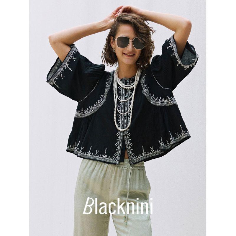 Blacknini "Holiday Set" Italy Heavy Twist Sea Island Cotton Embroider New Chinese Short Coat/Sling