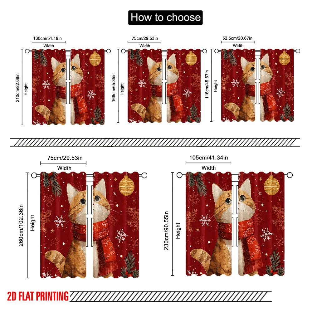 2pcs,2D Plane Printing Minimalist Curtains Snowflake Cat Versatile Polyester (without Rod) Gifts Use for Bedroom, Contemporary