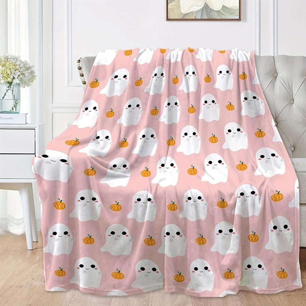 Halloween Throw Blanket Cute Ghost Flannel Blanket Ultra-Soft Warm Throw Blanket For Bedroom Living Rooms Couch Sofa Home Decor