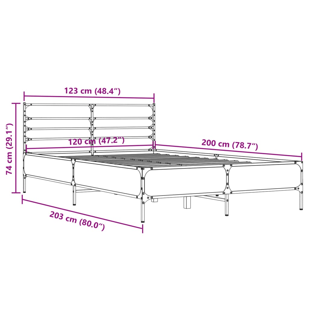 Bed Frame Black 120x200 cm Particleboard and Metal
