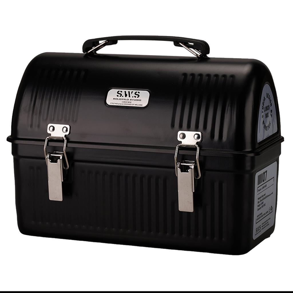 Saplı ve Mandallı Vintage Metal Öğle Yemeği Kutusu Piknik Kutusu Ofis Piknik Yürüyüş Sahil İçin Retro Metal Kaplar