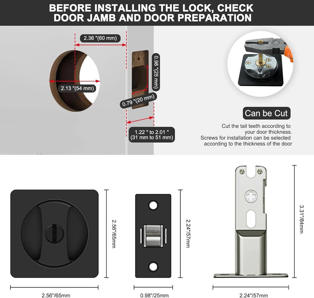 Pocket Door Hardware Bathroom Pocket Door Lock Matte Black Sliding Door Lock 1pc