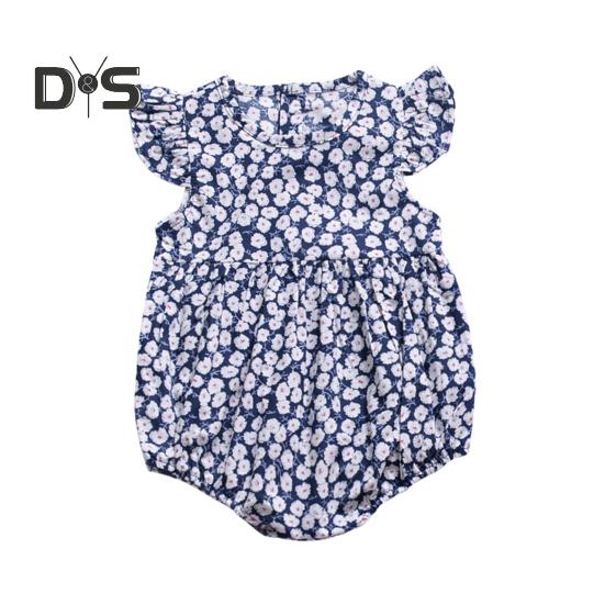 

Комбинезон с цветочным принтом для маленьких девочек, дышащий комбинезон без рукавов, летняя одежда для новорожденных 0-24 мес. 80 cm синий