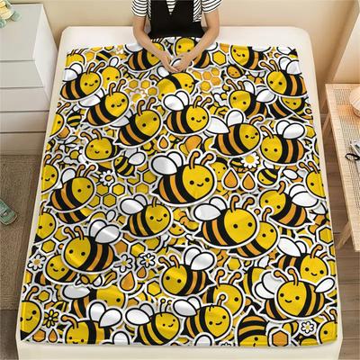 Cute Animal Bee Fox Print Flannel Blanket High Quality Comfortable for All Seasons Home Decor Warmth and Comfort Perfect for Christmas Gifts