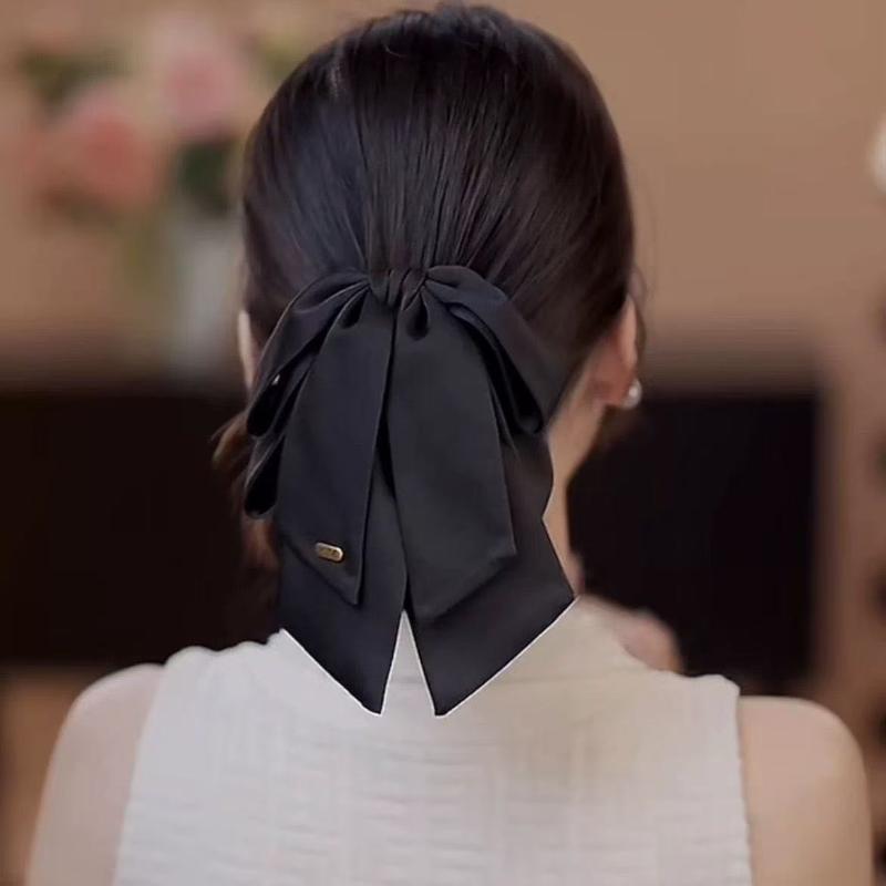 Simple Black Satin Bow Ponytail Clip For Women Girls Light Luxury Hair Clip Temperament Exquisite Hairpin Hair Accessories