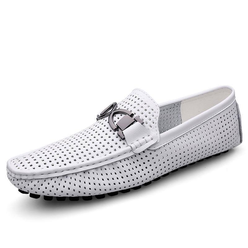 Summer Hollow Out Large Size Loafers Men Male Boat Shoes Leather Man Moccasins Mens Driving Shoes Casual Shoe Slip On Flats 2024