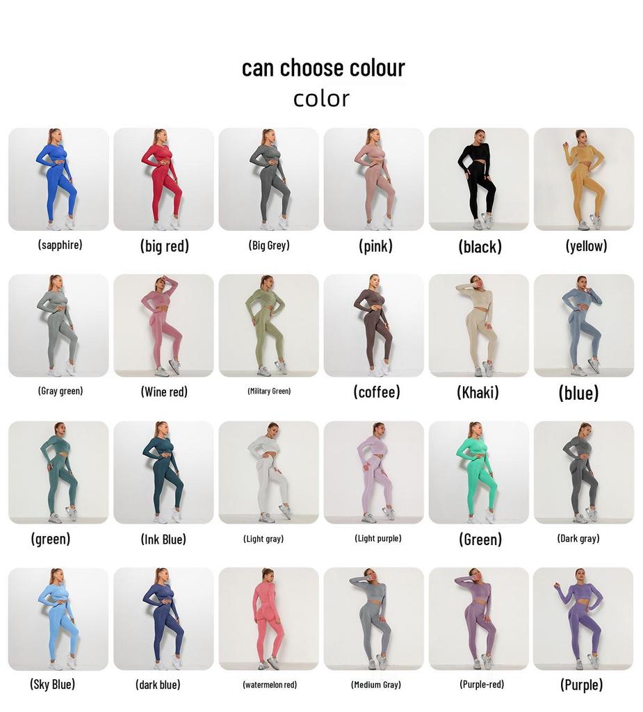 Ensemble de yoga plissé sans couture européen-américain: Ensemble deux pièces de fitness à manches longues et taille haute pour femmes