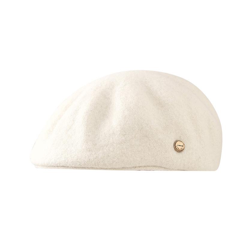 Autumn and Winter Literary and Artistic Versatility, Big Head Circumference Shows the Face, Small Clouds, Wool, Solid Color Peaked Cap, Octagonal Hat