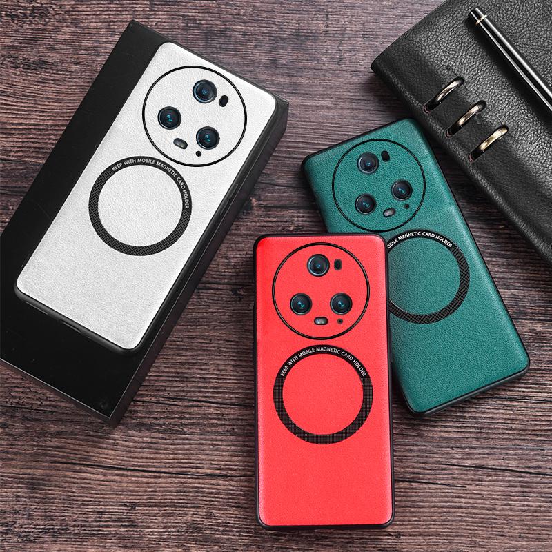 Back Case for Honor Magic5 Pro PU Leather Coated TPU+PC Phone Cover Compatible with MagSafe Charger