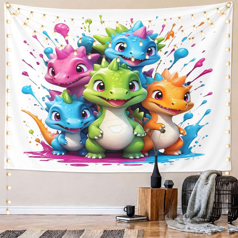 Colorful Cute Dinosaur Splash Art Pattern Wall Hanging Tapestry Decorative Tapestry Home Decor for Bedroom and Living Room