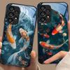 Chinese Wind Fish For Samsung Galaxy S 8 9 10 20 Plus 21 FE 22 23 24 Ultra S7 Edge Black Tempered Glass Phone Case Hard Shell