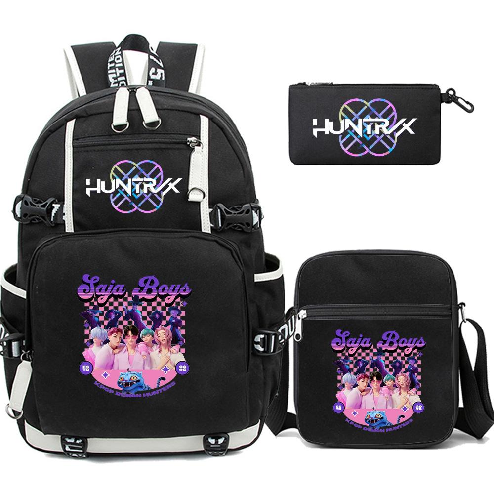 3Pcs/set Anime Kpop Printed Backpack with Pengcil Case Shoulder Bag for Teenager Girl Boy Bookbag Large Capacity Waterproof Travel Bag Kid Gift
