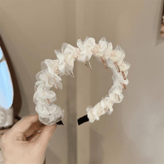 Faux Pearl Headband Retro Style Twist Ribbon Women Hair Hoop