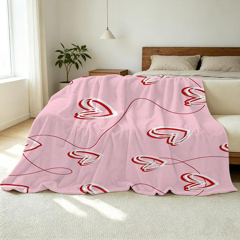 Ultra-Soft Lightweight Flannel Blanket - Heart Pattern Series, Warm Home Decor, Portable for Car, Ideal for Christmas & Halloween