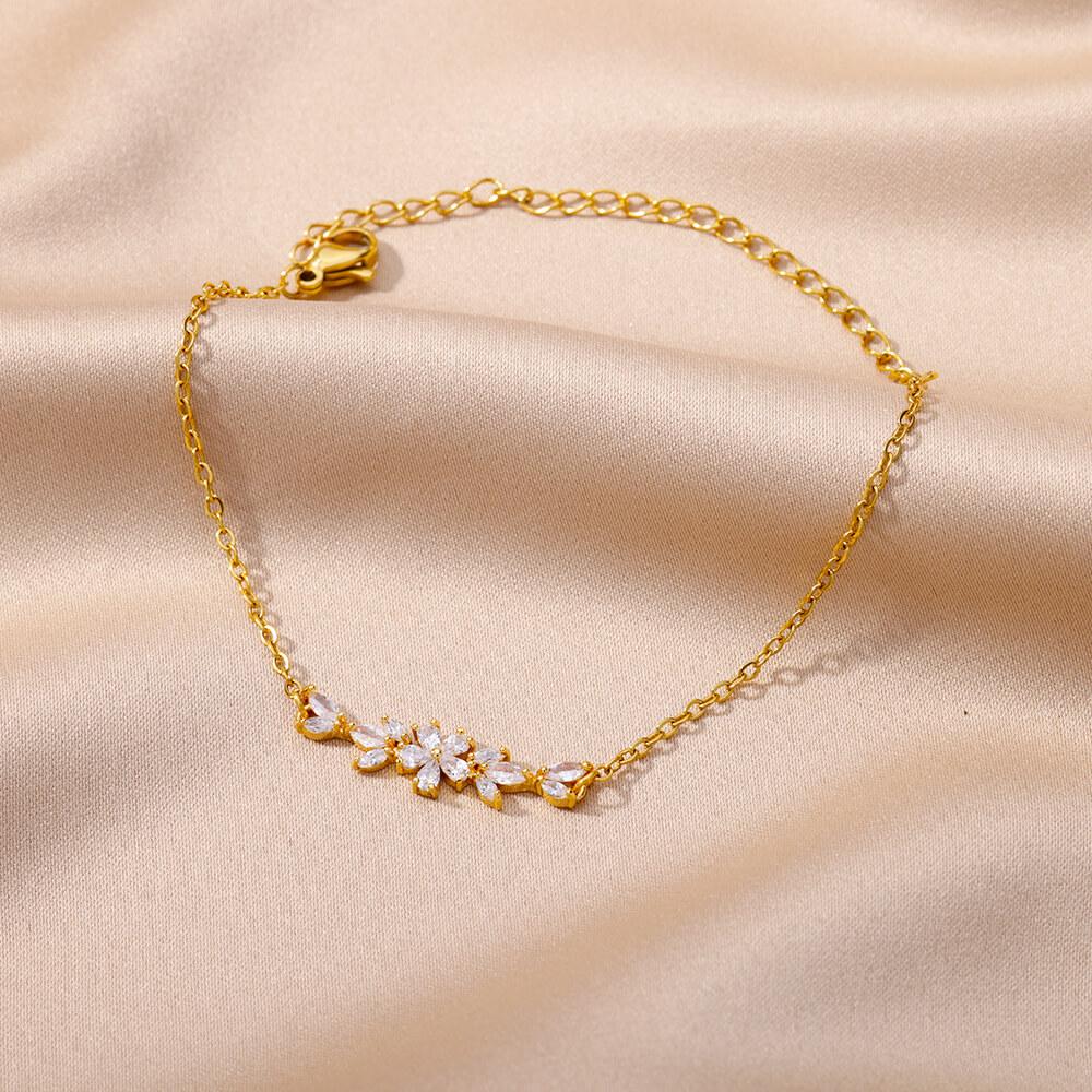 Elegantní náramek se zirkonovými květy pro ženy Dívčí šarm Zlatá barva Náramky z rostlin z nerezové oceli Luxusní designové šperky dárky