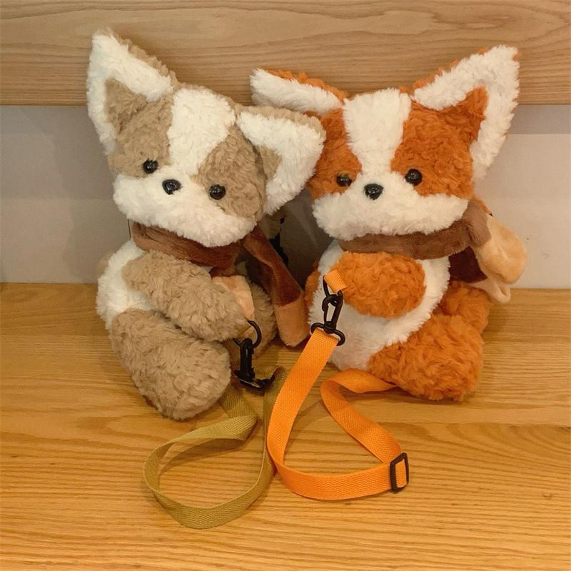 Christmas Kawaii Plush Corgi Scarf Cute Puppy Doll Cartoon Stuffed Animals Backpack Plush Schoolbag Messenger Bag For Gifts