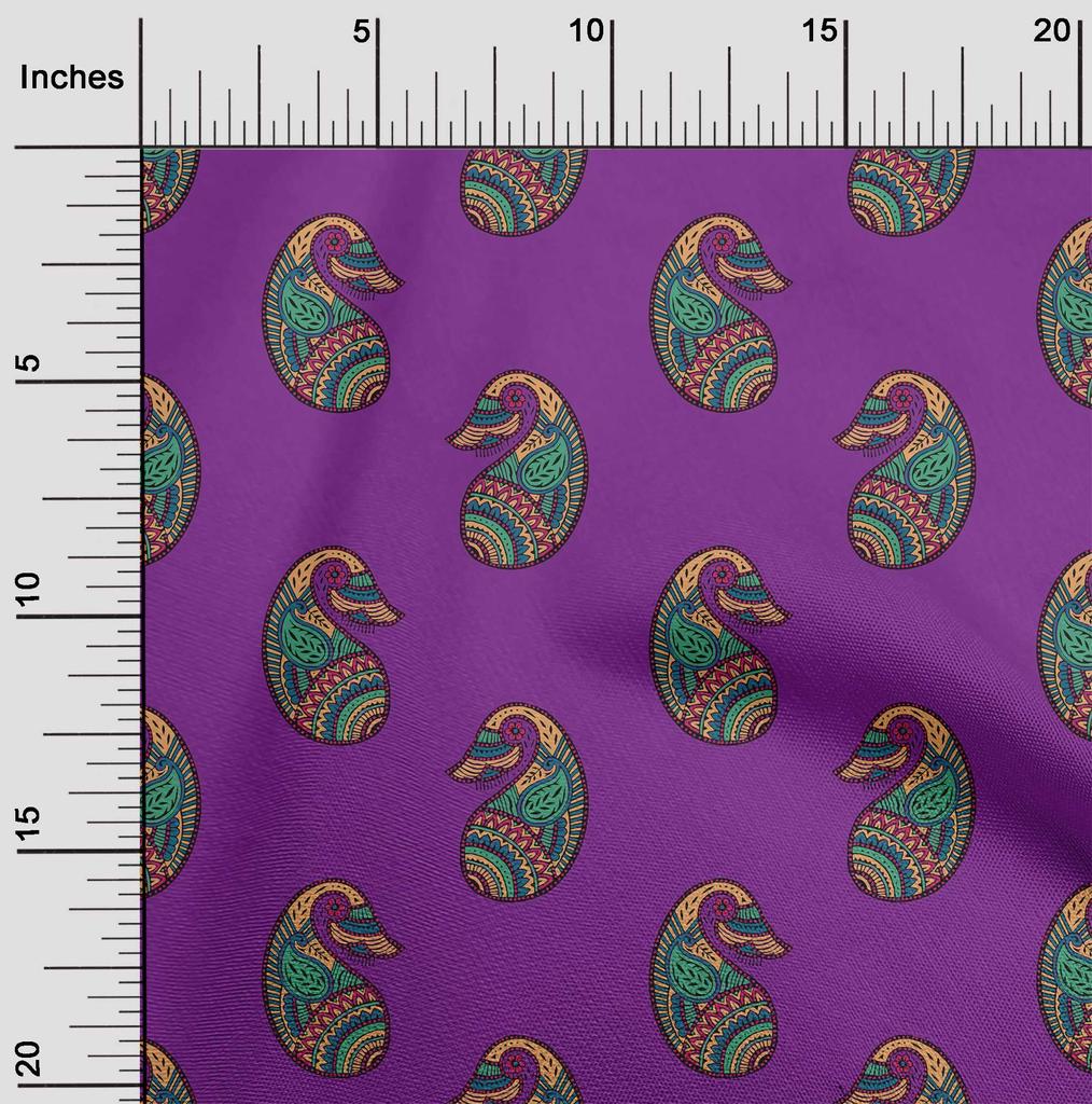 oneOone Cotton Flex Fabric Paisley Block Printed Craft Fabric BTY 40 Inch